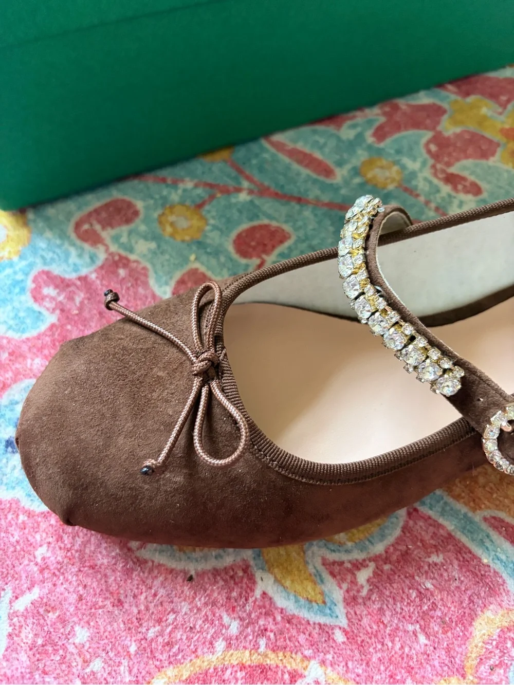 J CREW Logan Embellished Mary Jane Ballet Flat in Chocolate Suede Size 10 NIB